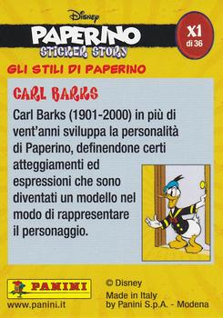 2019 Panini Disney Donald Duck Sticker Story 85 Years - Italian Edition #X1 Gli Stili Di Paperino Carl Barks Back