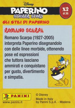 2019 Panini Disney Donald Duck Sticker Story 85 Years - Italian Edition #X3 Gli Stili Di Paperino Romano Scarpa Back