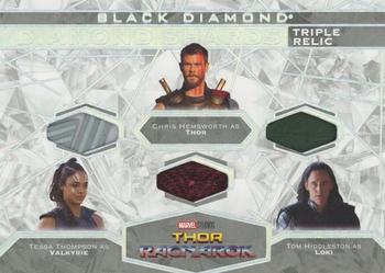 2021 Upper Deck Marvel Black Diamond - Diamond Shards Triple Relics #DS3-RAG Tessa Thompson / Chris Hemsworth / Tom Hiddleston Front
