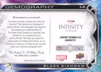 2021 Upper Deck Marvel Black Diamond - Gemography Auto Diamond #G-JR Jeremy Renner Back