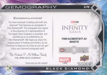 2021 Upper Deck Marvel Black Diamond - Gemography Auto Diamond #G-PK Pom Klementieff Back