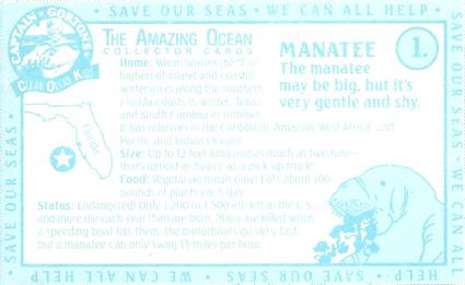 1995 Captain Gorton's-Clean Ocean Kids-The Amazing Ocean #1 Manatee Back