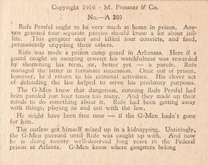 1936 M. Pressner & Co Government Agents vs Public Enemies (R61) #A203 Convicts Reward Back