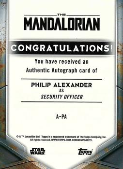 2021 Topps Star Wars: The Mandalorian Season 2 - Autographs #A-PA Philip Alexander Back