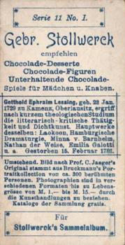 1897 Stollwerck Album 1 Gruppe 11 Dichter (Poets)  #1 Gotthold Ephraim Lessing Back
