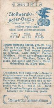 1897 Stollwerck Album 1 Gruppe 11 Dichter (Poets)  #2 Johann Wolfgang von Goethe Back