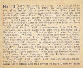 1933 National Chicle Dare Devils (R39) #13 Corporal York Alone Captures 132 Germans Back