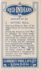 1927 Godfrey Phillips Red Indians #2 Sitting Bull Back