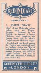1927 Godfrey Phillips Red Indians #3 Joseph Brant Back