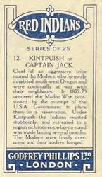 1927 Godfrey Phillips Red Indians #12 Kintpuish Back