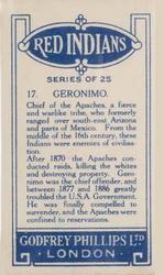 1927 Godfrey Phillips Red Indians #17 Geronimo Back