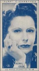 1947 Turf Radio Celebrities #18 Beryl Orde Front
