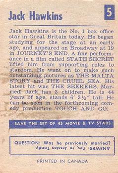 1955 Parkhurst Movie and TV Stars (V339-8) #5 Jack Hawkins Back
