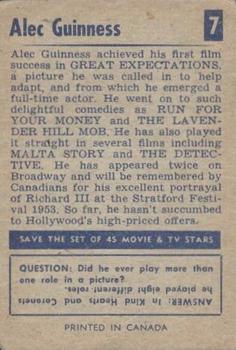 1955 Parkhurst Movie and TV Stars (V339-8) #7 Alec Guinness Back