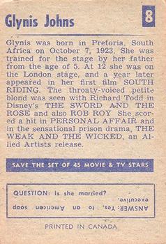 1955 Parkhurst Movie and TV Stars (V339-8) #8 Glynis Johns Back
