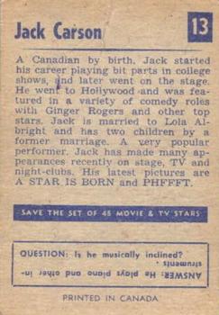 1955 Parkhurst Movie and TV Stars (V339-8) #13 Jack Carson Back