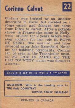 1955 Parkhurst Movie and TV Stars (V339-8) #22 Corinne Calvet Back