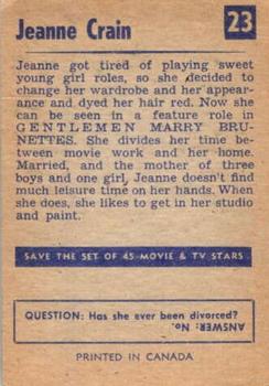 1955 Parkhurst Movie and TV Stars (V339-8) #23 Jeanne Crain Back
