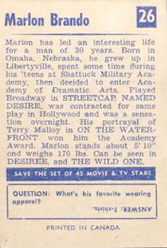 1955 Parkhurst Movie and TV Stars (V339-8) #26 Marlon Brando Back