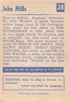1955 Parkhurst Movie and TV Stars (V339-8) #28 John Mills Back