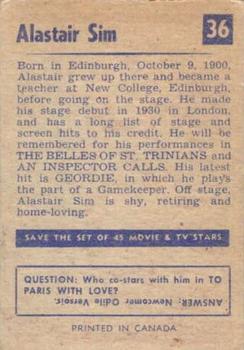 1955 Parkhurst Movie and TV Stars (V339-8) #36 Alastair Sim Back
