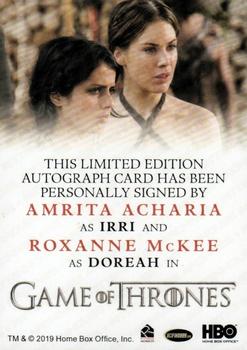 2021 Rittenhouse Game of Thrones Iron Anniversary Series 1 - Dual Autographs #NNO Amrita Acharia / Roxanne McKee Back