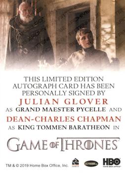 2021 Rittenhouse Game of Thrones Iron Anniversary Series 1 - Dual Autographs #NNO Dean-Charles Chapman / Julian Glover Back