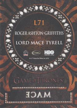 2021 Rittenhouse Game of Thrones Iron Anniversary Series 1 - Laser Cuts #LC71 Lord Mace Tyrell Back