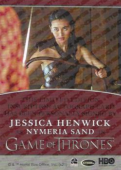 2021 Rittenhouse Game of Thrones Iron Anniversary Series 1 - Inscription Autographs #NNO Jessica Henwick Back