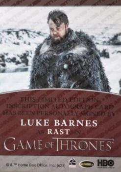 2021 Rittenhouse Game of Thrones Iron Anniversary Series 1 - Inscription Autographs #NNO Luke Barnes Back