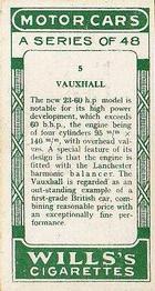 1923 Wills's Motor Cars #5 Vauxhall Back