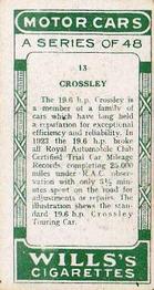 1923 Wills's Motor Cars #13 Crossley Back