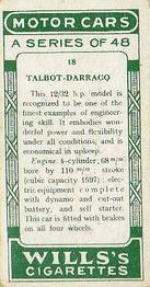 1923 Wills's Motor Cars #18 Talbot-Darraco Back
