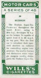 1923 Wills's Motor Cars #20 Hudson Back