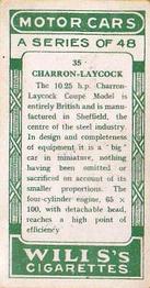 1923 Wills's Motor Cars #35 Charron-Laycock Back