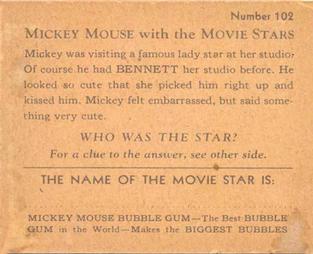 1935 Gum Inc. Mickey Mouse with the Movie Stars (R90) #102 You Sure Made An Impression On Me. Back