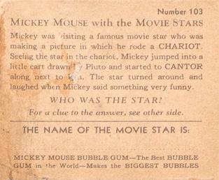 1935 Gum Inc. Mickey Mouse with the Movie Stars (R90) #103 Life Is Just A Bowl Of Chariots. Back
