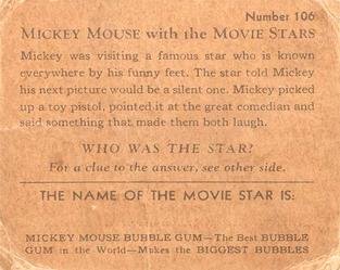 1935 Gum Inc. Mickey Mouse with the Movie Stars (R90) #106 My Next Picture Will Be Silent, Mickey. Back
