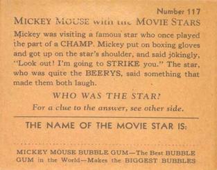 1935 Gum Inc. Mickey Mouse with the Movie Stars (R90) #117 Look Out I'm Going To Strike You! Back