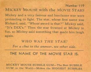 1935 Gum Inc. Mickey Mouse with the Movie Stars (R90) #119 Sworda Mad, Eh? Back