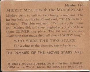 1935 Gum Inc. Mickey Mouse with the Movie Stars (R90) #120 Mickey You're Certainly Handy For A Laugh! Back