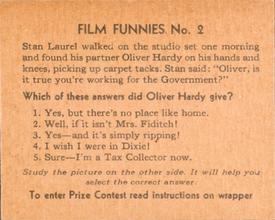 1935 Gum Inc. Film Funnies (R48-2) #2 Oliver Hardy Back