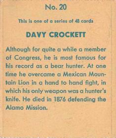 1933 Anonymous Western (R128-1) #20 Davy Crockett Back