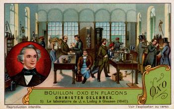 1929 Liebig Chimistes Celebres (Famous Chemists)(French Text)(F1233, S1223) #5 Le laboratoire de J.v. Liebig a Giessen (1840) Front