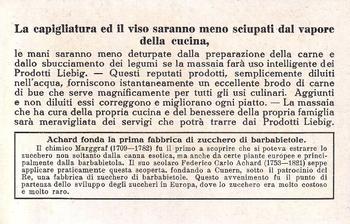 1929 Liebig Chimici Celebri (Famous Chemists)(Italian Text)(F1233, S1223) #4 Achard fonda la prima fabbrica di zuchero di barbabietole Back