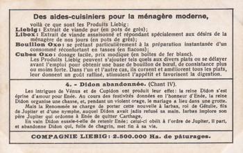 1930 Liebig L'Eneide - 1 Partie (The Aeneid - Part 1)(French Text)(F1237, S1238) #4 Didon abandonnee Back