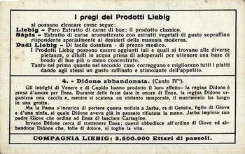 1930 Liebig L'Eneide - 1 Parte (The Aeneid - Part 1)(Italian Text)(F1237, S1238) #4 Didone abbandoanata Back