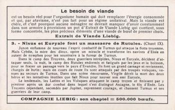 1930 Liebig L'Eneide - II Partie (The Aeneid - Part 2)(French Text)(F1238, S1239) #3 Nisus et Euryale Back