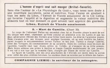 1930 Liebig L'Eneide - II Partie (The Aeneid - Part 2)(French Text)(F1238, S1239) #5 Mort de Camille Back