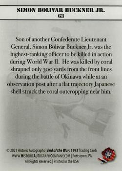 2021 Historic Autographs 1945 The End of WWII #63 Simon Bolivar Buckner Jr. Back
